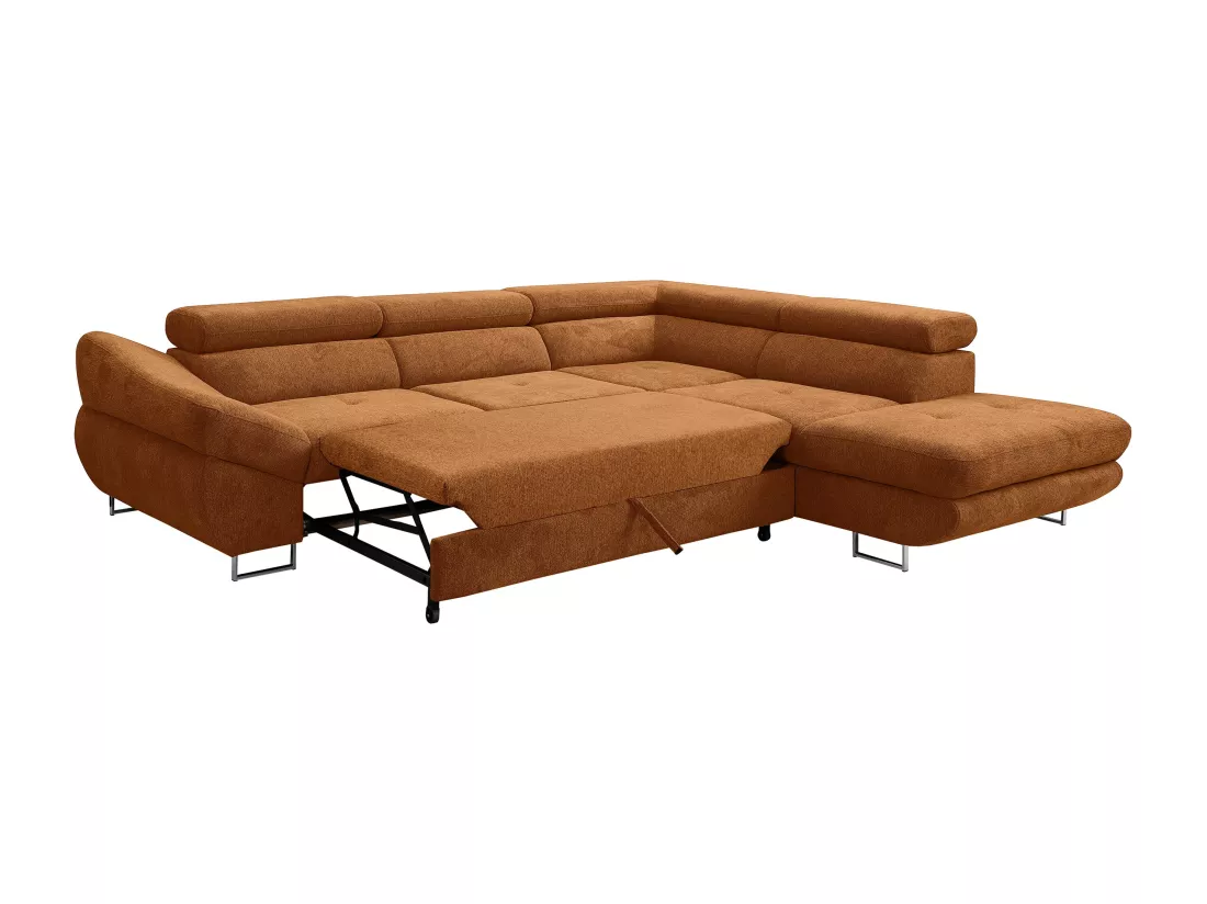 Canapé d'angle droit convertible en tissu texturé terracotta DALIAS