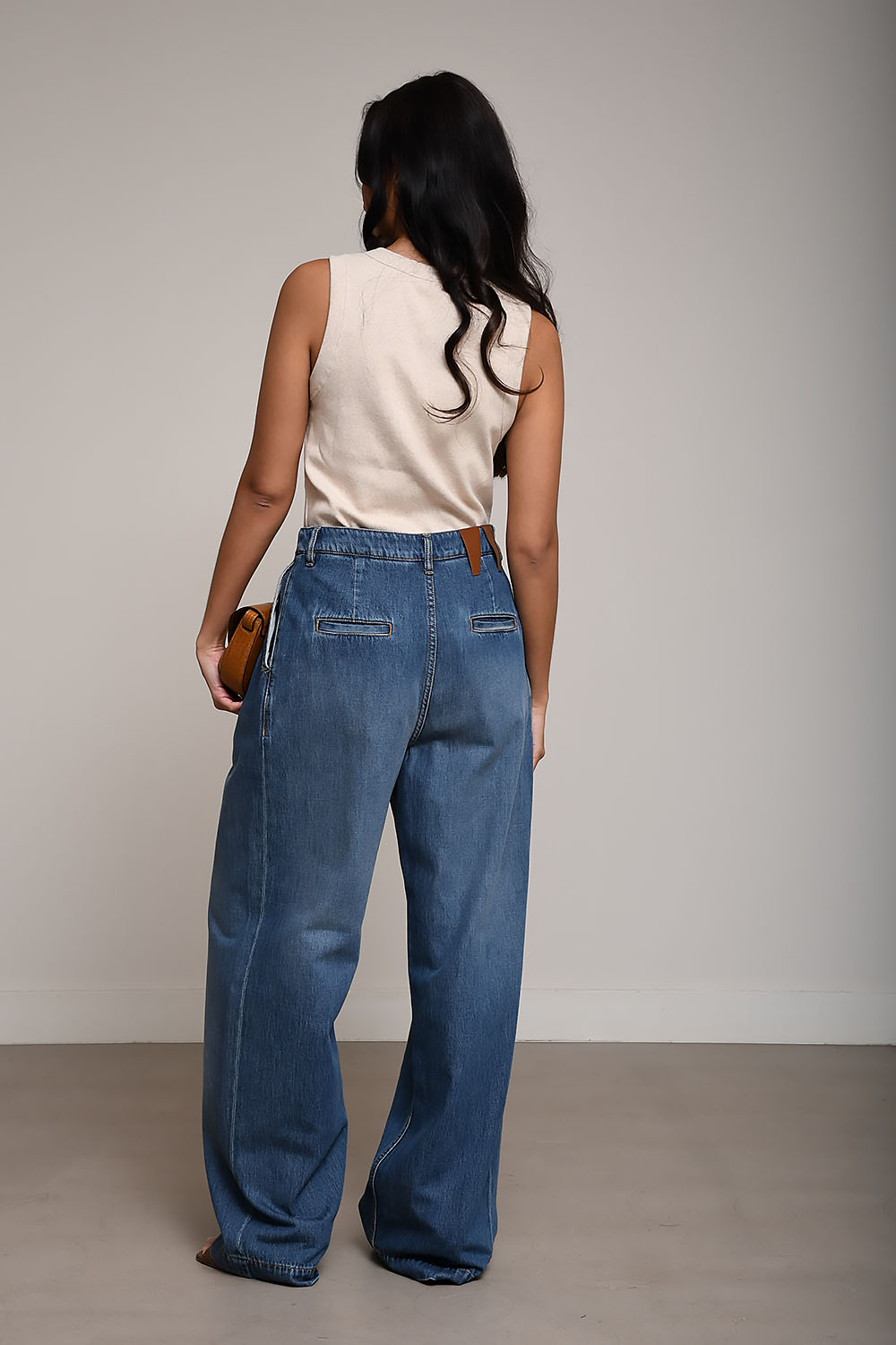 France pleat wide-leg light denim jeans