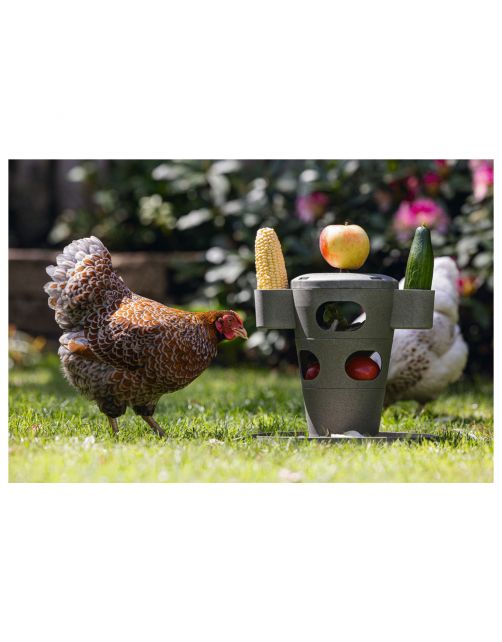 Beeztees Snacktoren - Kippenspeeltje - 30x30x32.5 cm Grijs Groen