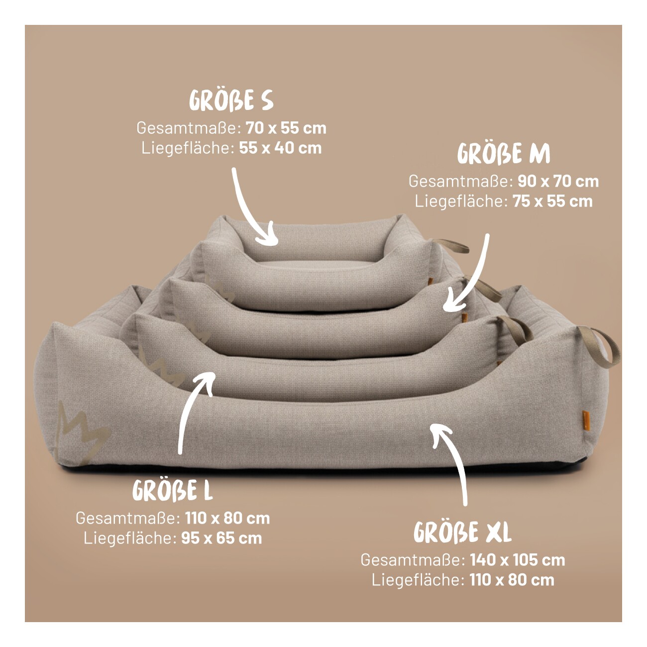 Rudelkönig Hundbett Koye orthopädisch - mit Memory Foam, robust & waschbar beige/ grau S