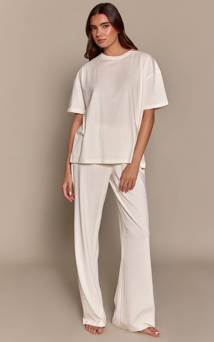 Crème Haut De Pyjama Ample À Manches Courtes