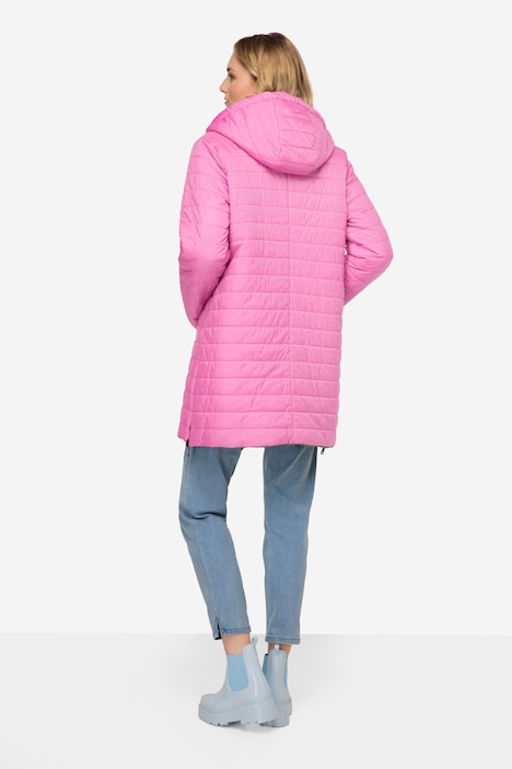 Wende-Steppjacke, extra lang, wasserabweisend, Kapuze, Langarm
