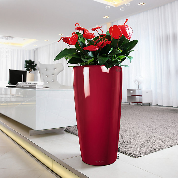 Pot rond Lechuza Premium rouge scarlet brillant Ø40 x h.75 cm