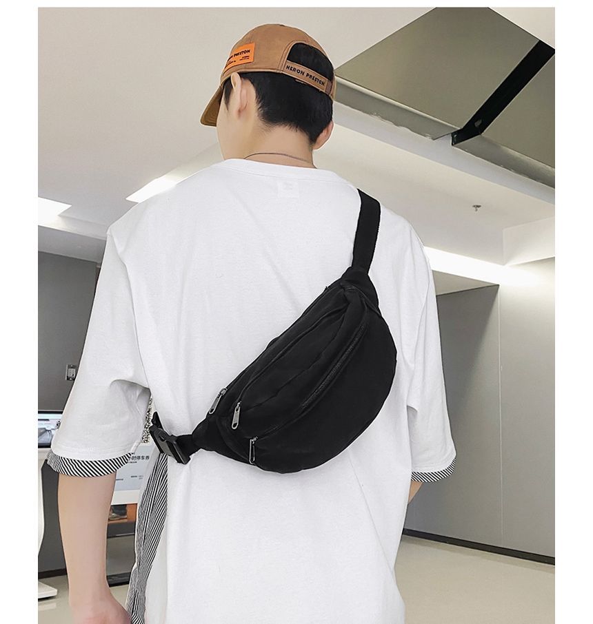 Minafox - Effen canvas crossbodytas met rits