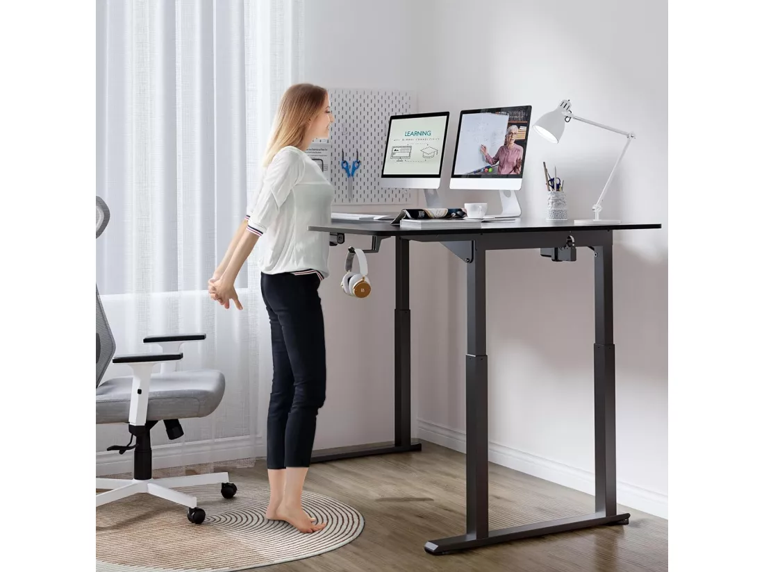 Bureau Assis Debout électrique réglable en hauteur,Bureau en L à 2 moteurs,Bureau d’angle,Panneau,Super stabilité,180x110x72-117cm,Moderne,Noir