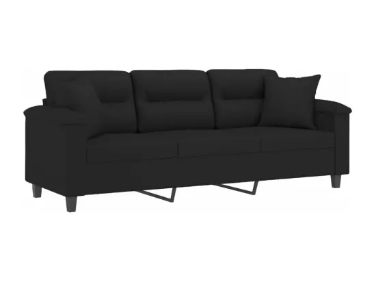 Canapé 3 places avec oreillers noir 180 cm tissu microfibre