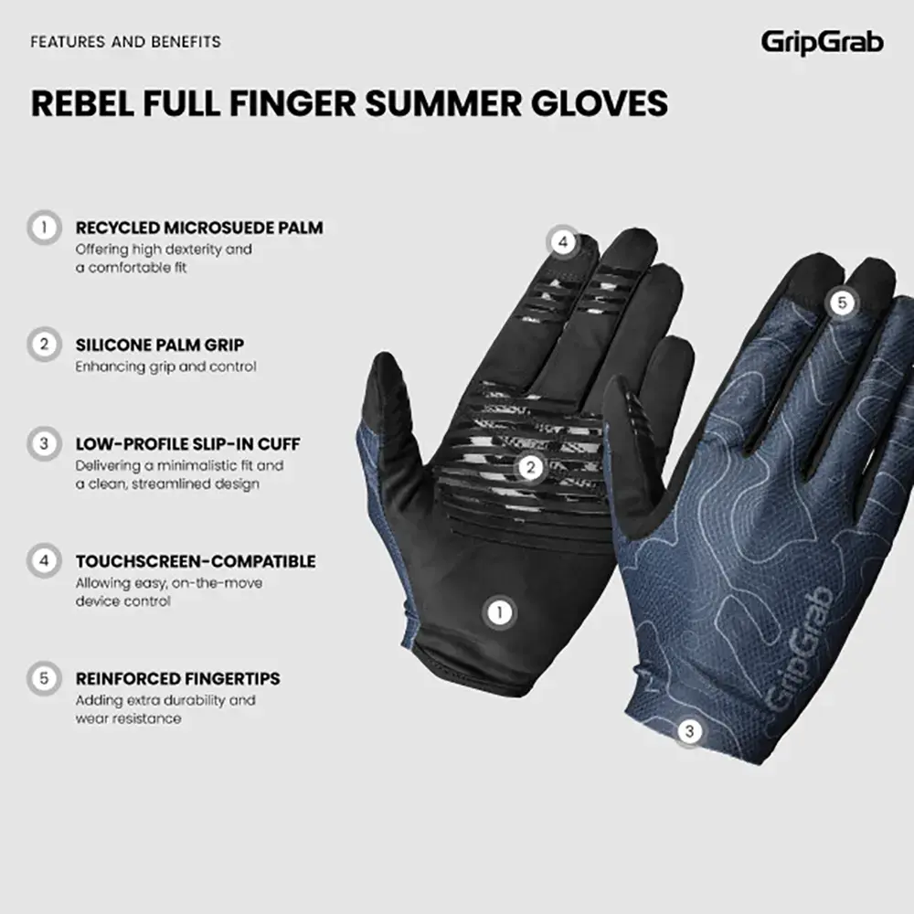 GripGrab Rebel MTB Zomer Fietshandschoenen Lange Vingers Donkerblauw
