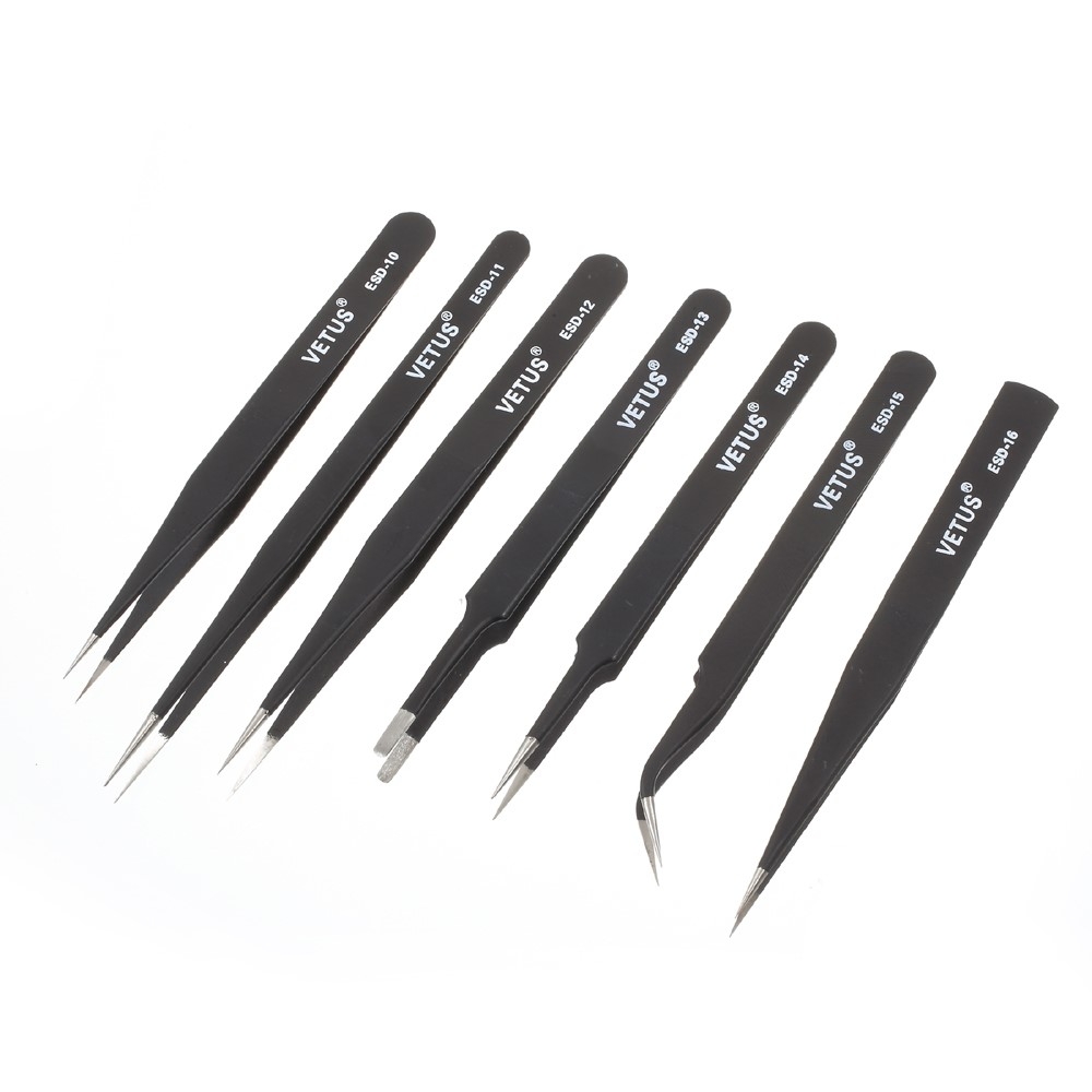 (7-tlg. Set) Universal Präzisions Pinzetten Set - Schwarz