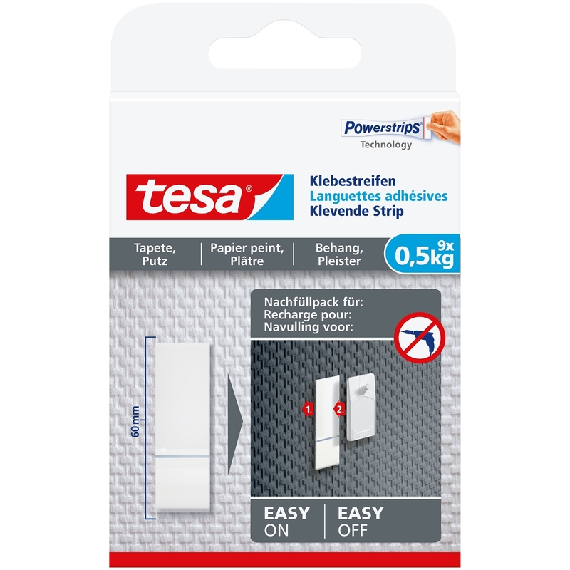 Tesa Klebestreifen für Tapeten und Putz, 0.5 kg, 9 Stück