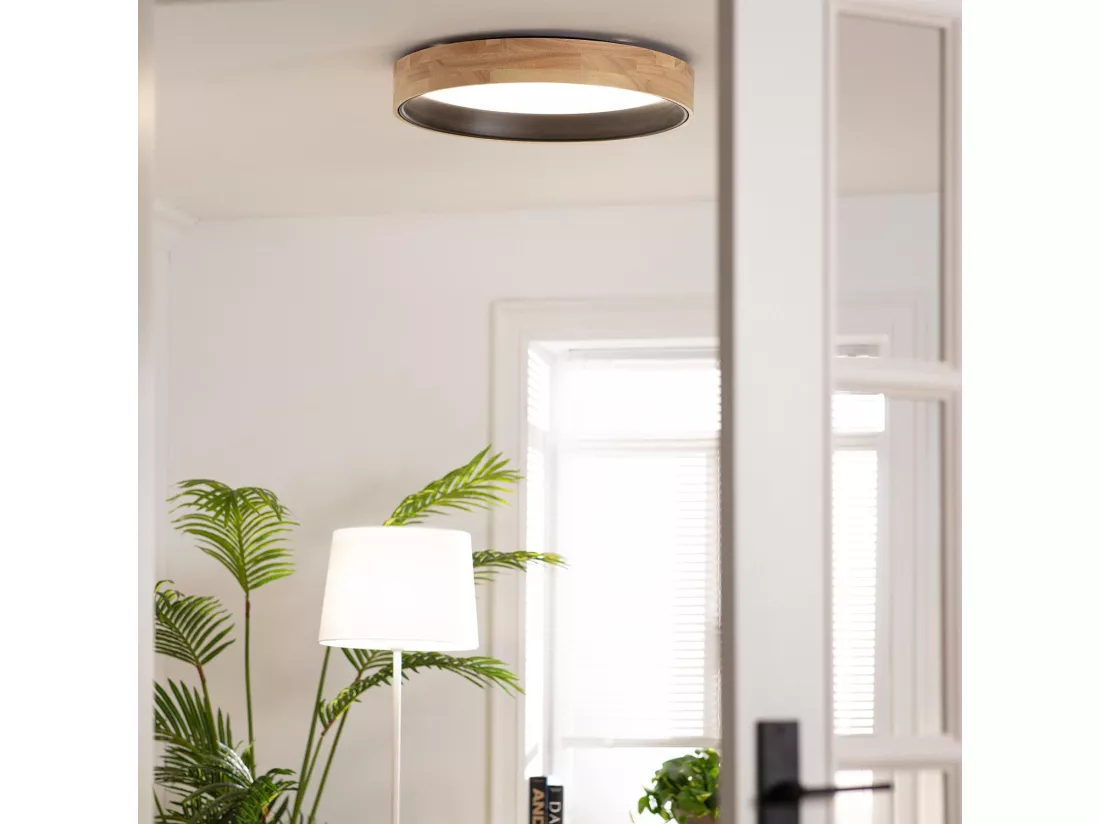 Plafonnier LED Rond Bois 30W CCT Sélectionnable Dari Ø570 mm Noir