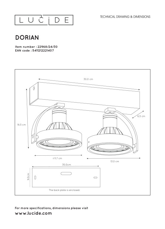 Lucide Dorian 2 spot LED dim to warm zwart