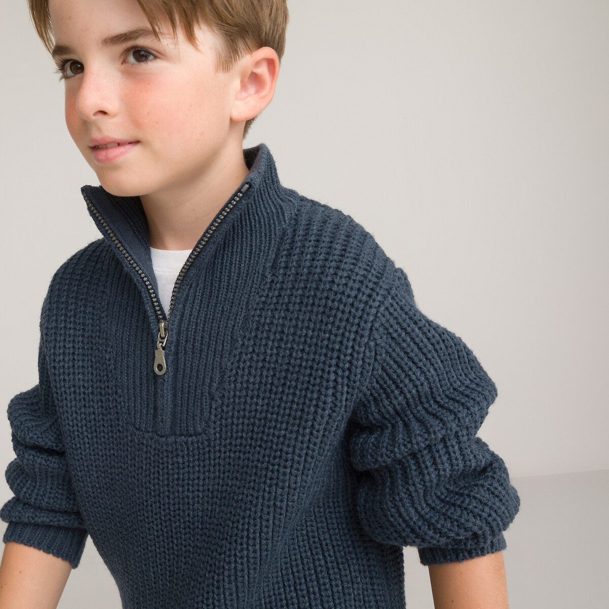 COLEÇÕES LA REDOUTE<br>Suéter com gola alta e zíper, tricô grosso