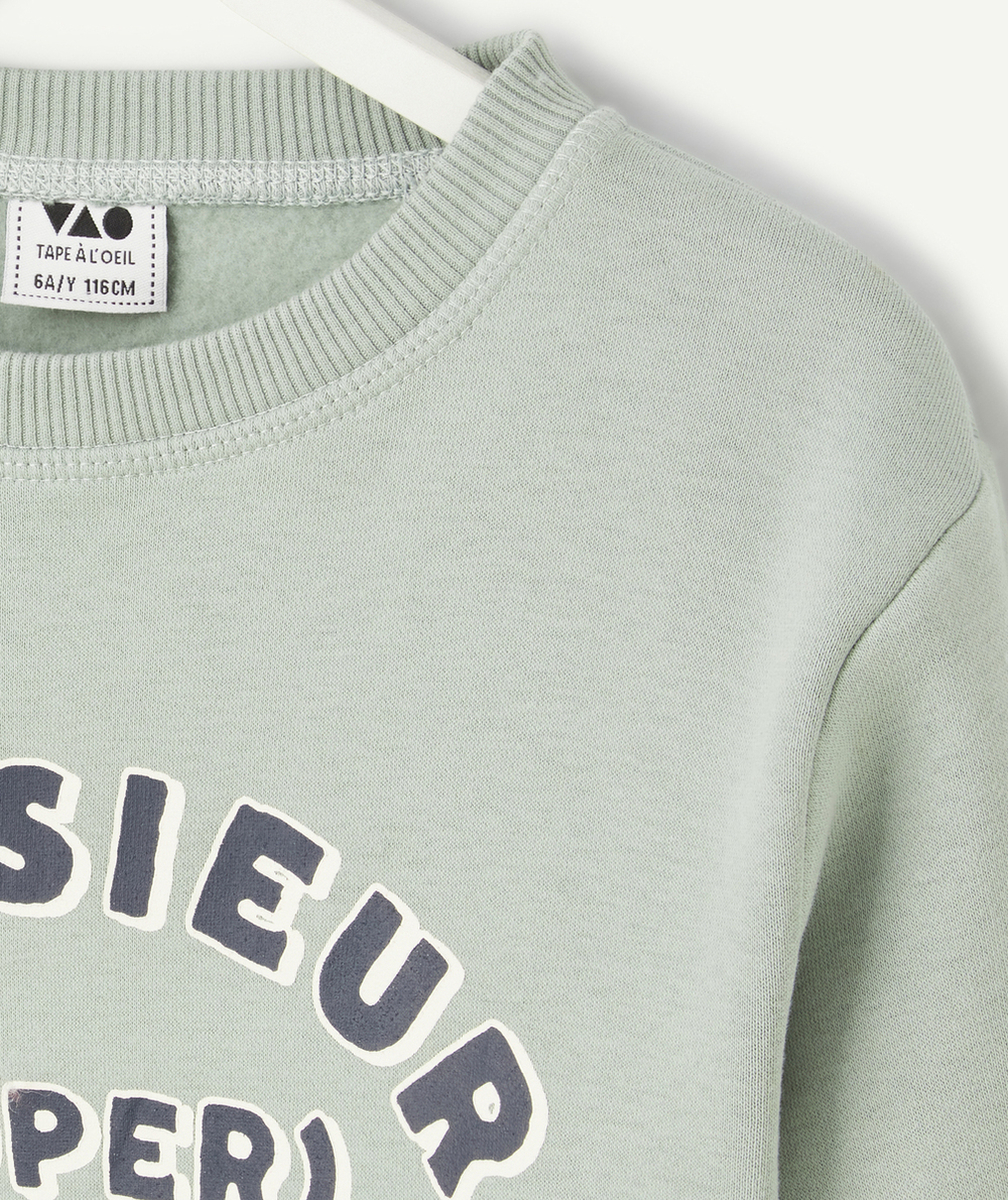 SWEAT GARÇON EN FIBRES RECYCLÉES VERT AVEC MESSAGE MONSIEUR COOL