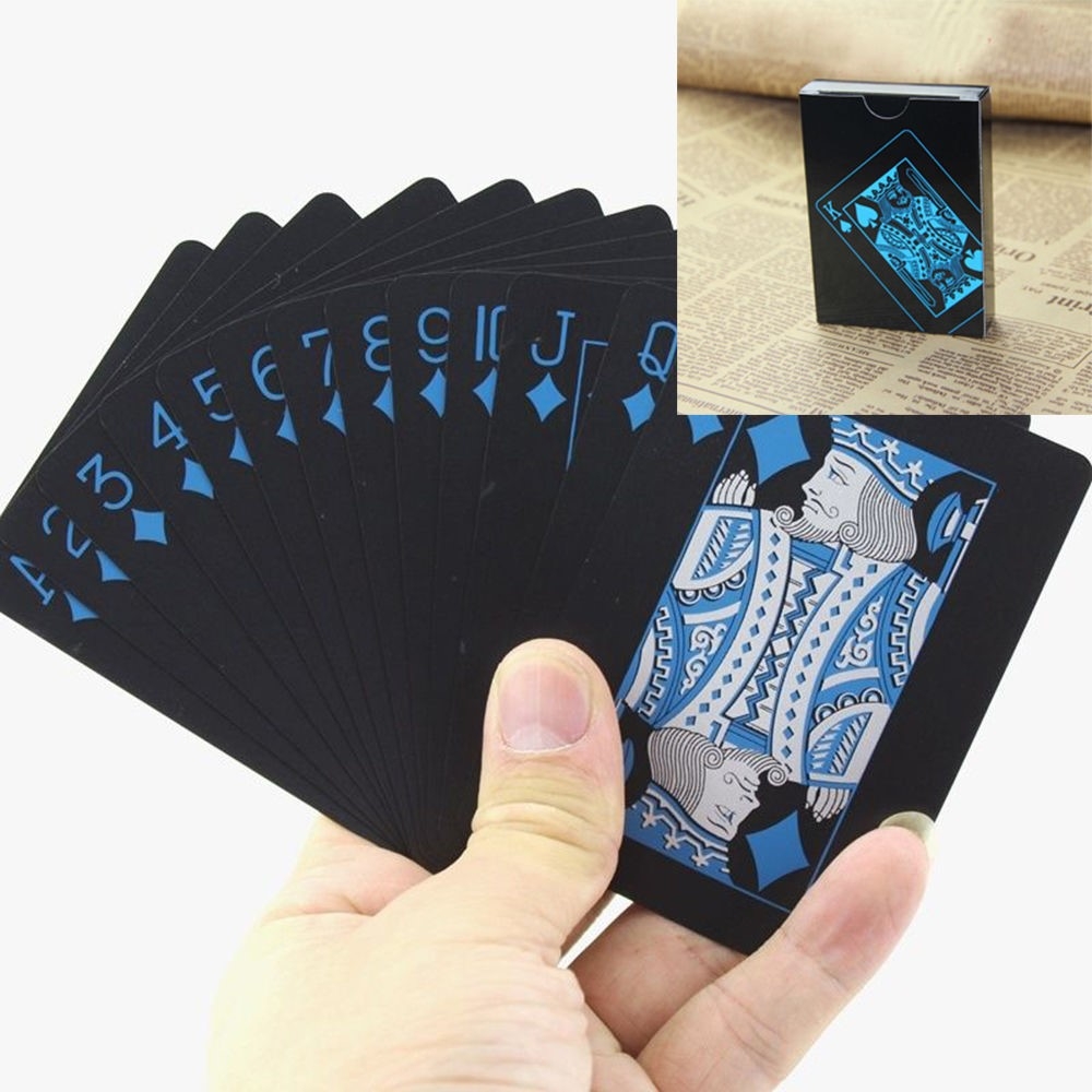 (54er Set) Poker Karten Deck Wasserfestes Jasskarten Spiel - Schwarz / Blau