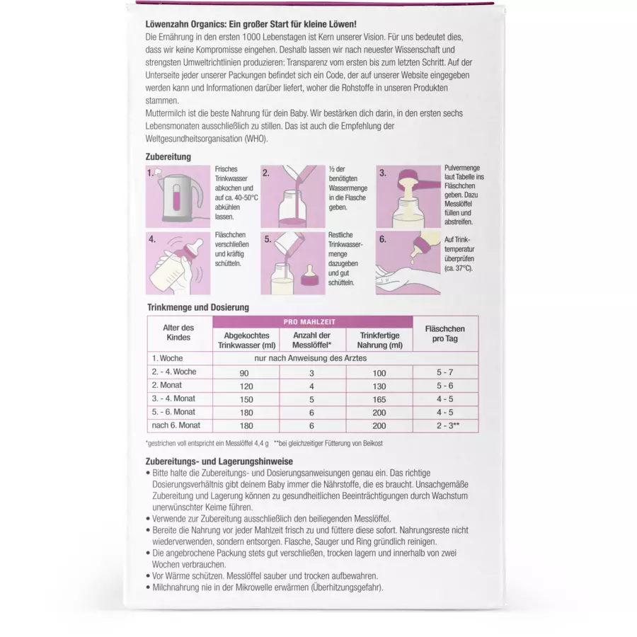 löwenzahn organics Bio Anfangsnahrung Pre auf Ziegenmilchbasis 500 g ab der Geburt