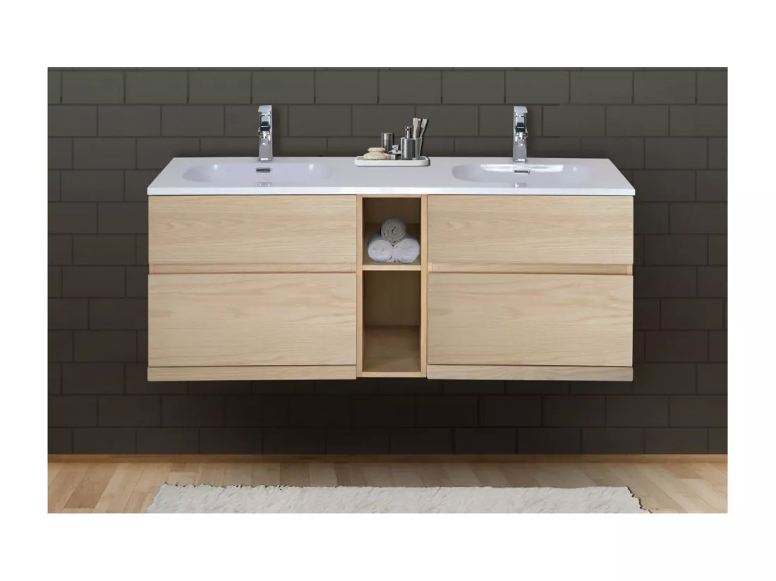 Meuble double vasque suspendu chêne 140 cm ENIO
