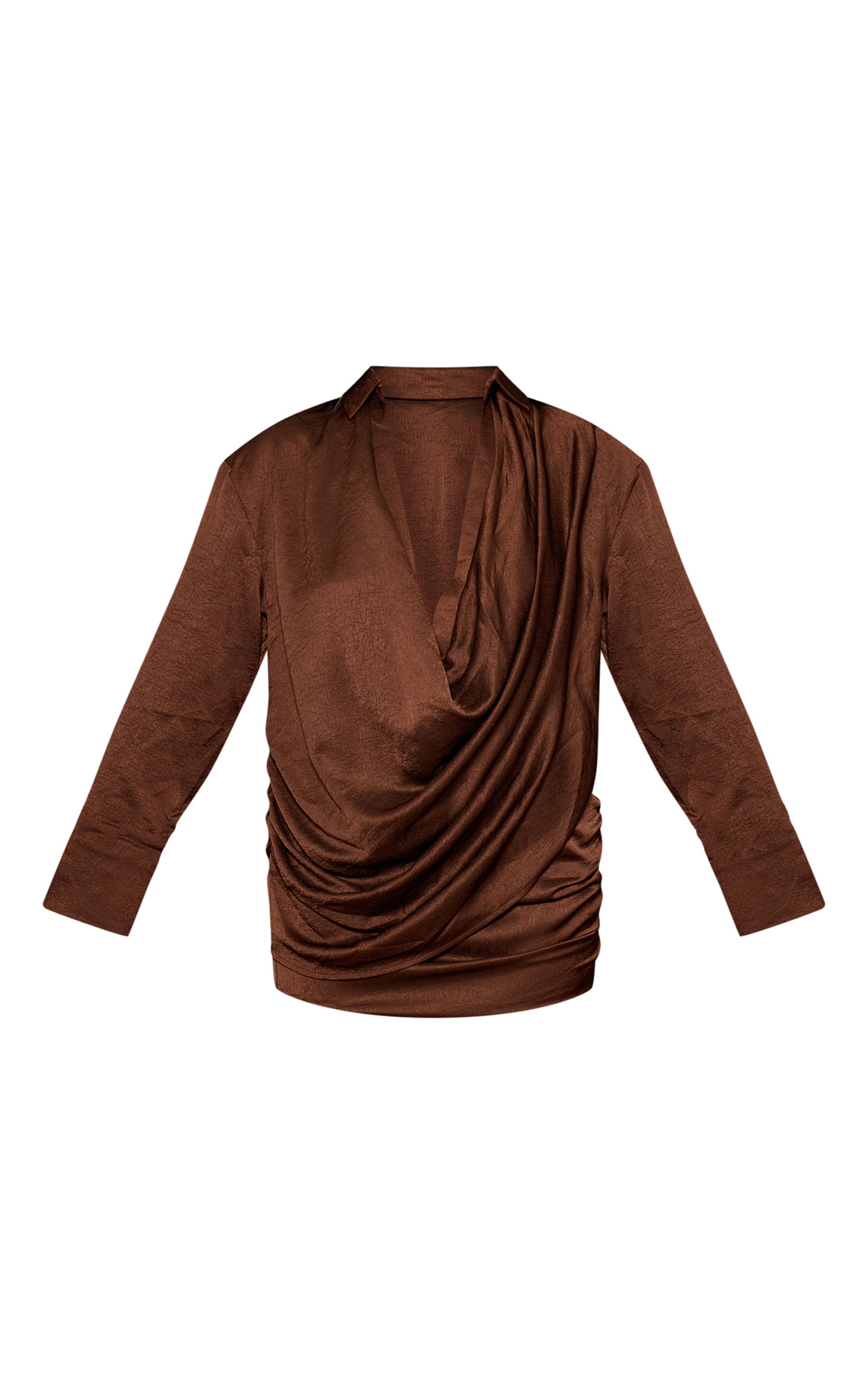Chocolat Chemise Satinée Plongeante Texturée