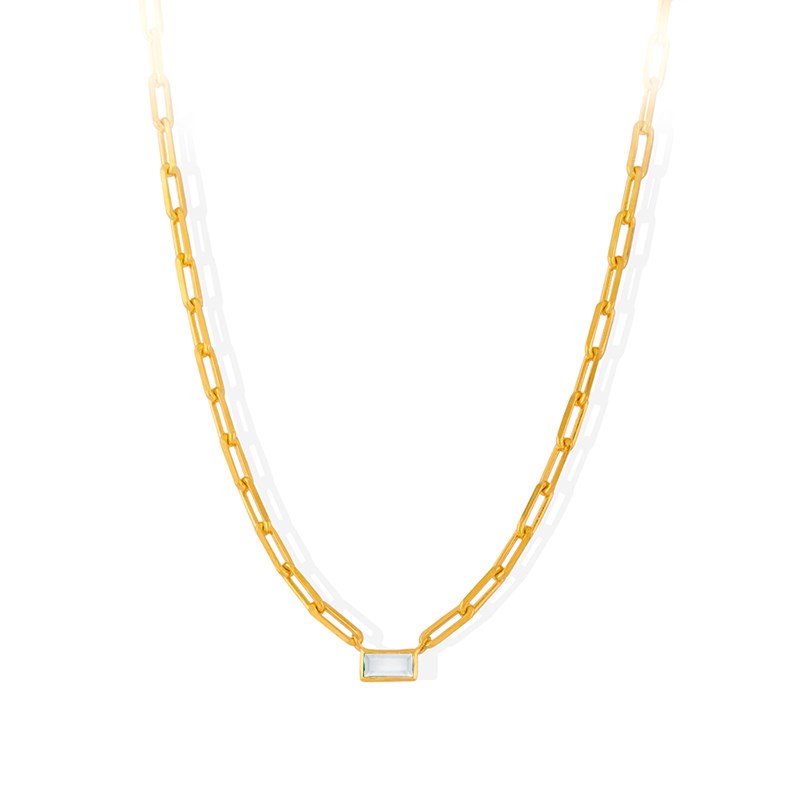 Collier Doré Chaine En Argent Pierre De Lune Blanche