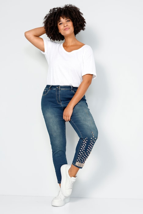 7/8-Jeans, Slim Fit, Ziernieten auf dem linken Bein, 5-Pocket