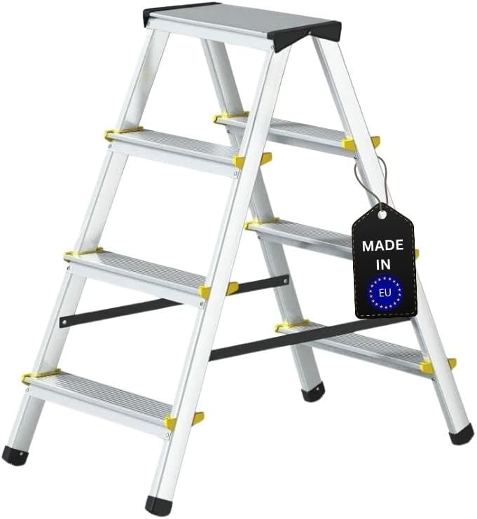 PROREGAL Economy Basic Trapladder, dubbelzijdig toegankelijk, 2 x 4 treden, werkhoogte 2,81 m, draagvermogen 150 kg
