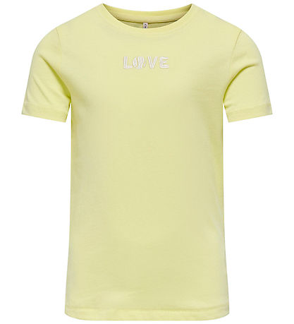 Kids Only T-shirt - KogLovely Life - Yellow Pear m. Broderi