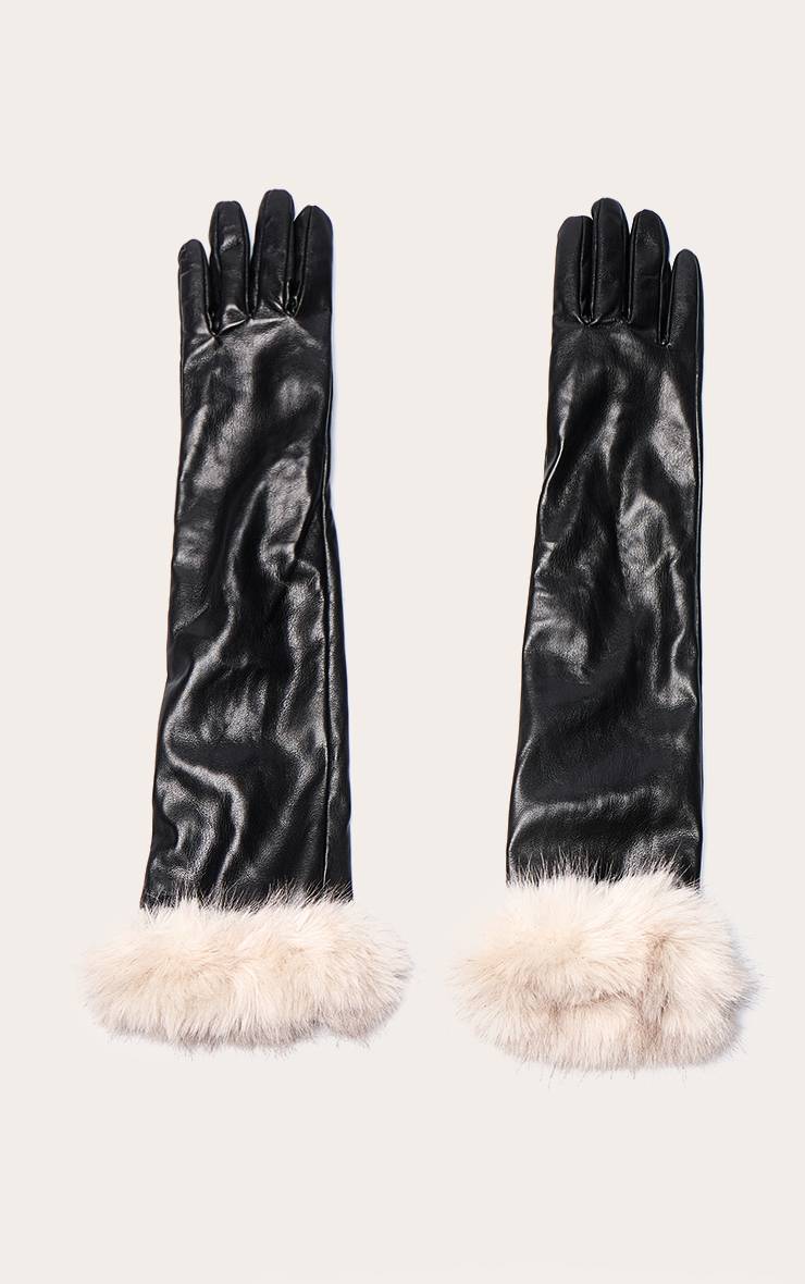 Noir Gants Longs Contrastés Avec Bordure En Synthétique