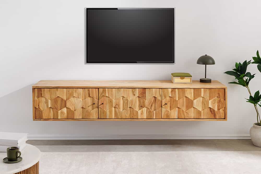 Hängendes TV-Board MYSTIC LIVING 160cm Akazie natur 3D Oberfläche Massivholz