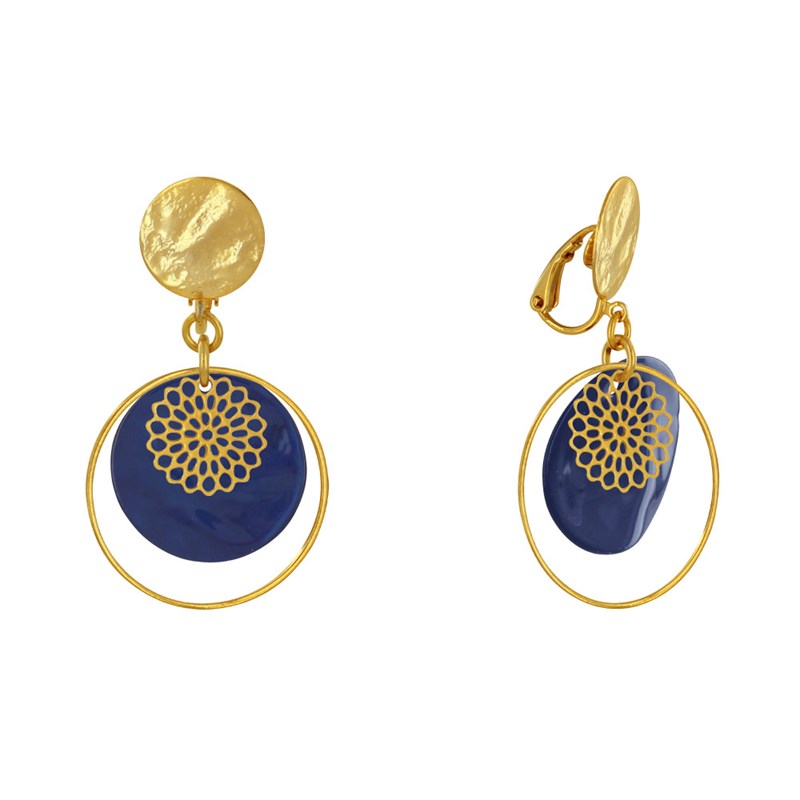 Boucles d'Oreilles Clip Métal Doré Cercle et Pastille de Nacre