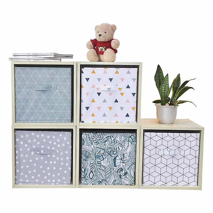 Boîte de rangement carrée en textile Mixxit motif triangles