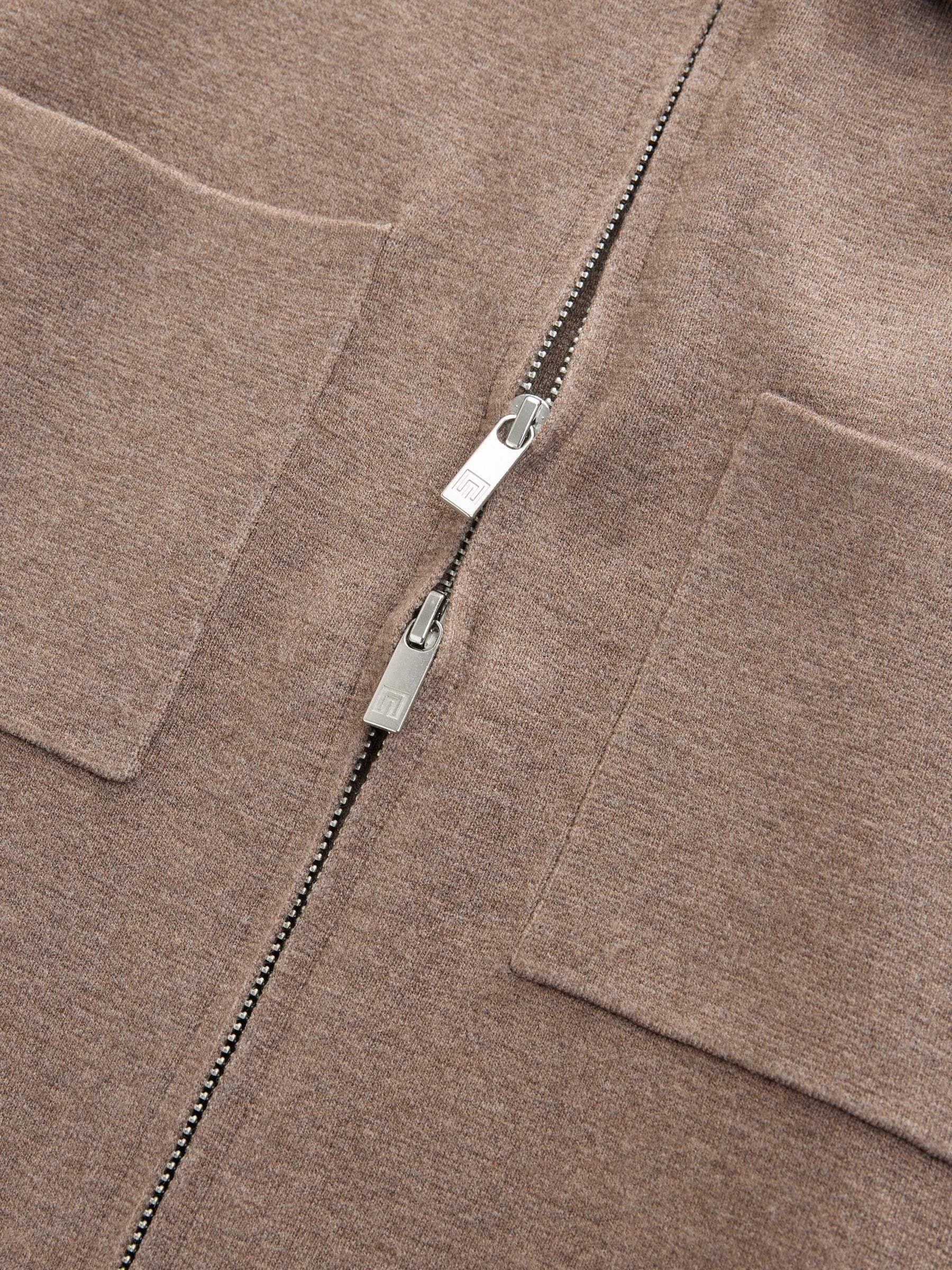 Paddenstoelbruin - Regular Fit Premium Feel Mid Weight Zip Through Collared Cardigan