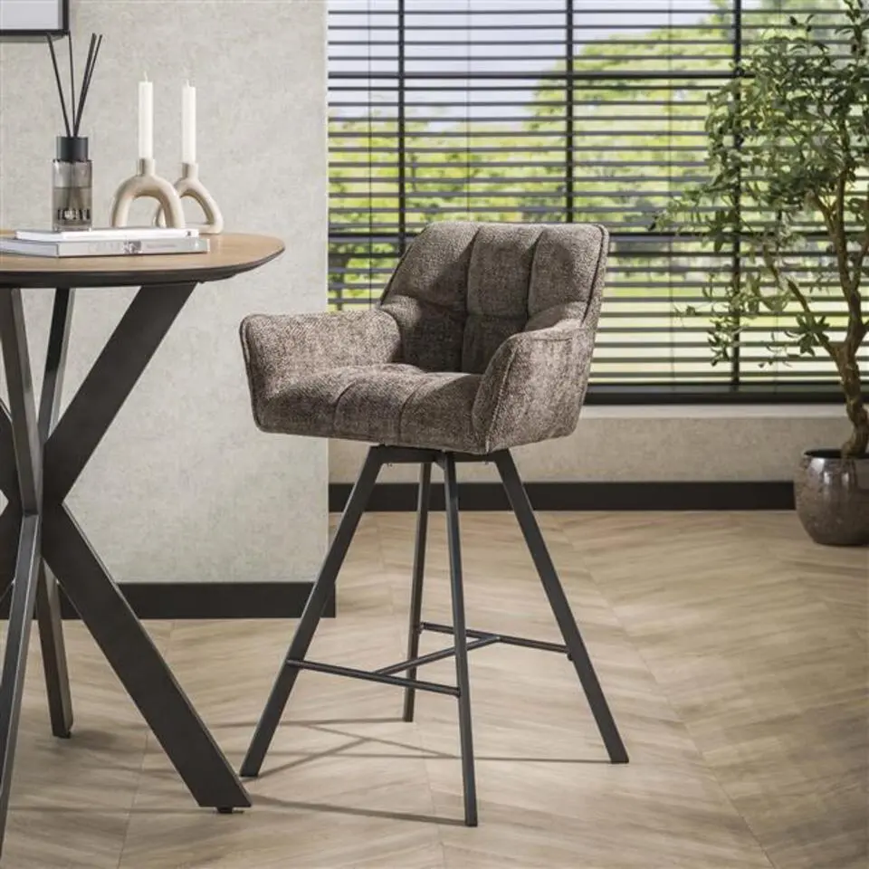 Hoyz Collection - Barstoel Raster Draaibaar - 2 Stuks - Rich Taupe