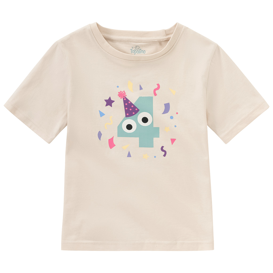 Topolino Kinder T-Shirt mit Geburtstagszahl 4 beige