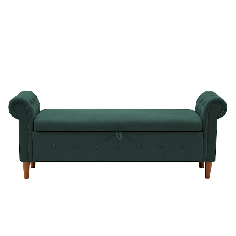 Storage Bench for Bedroom End of Bed Rolled Armed Velvet Ottoman Couch Long Bench