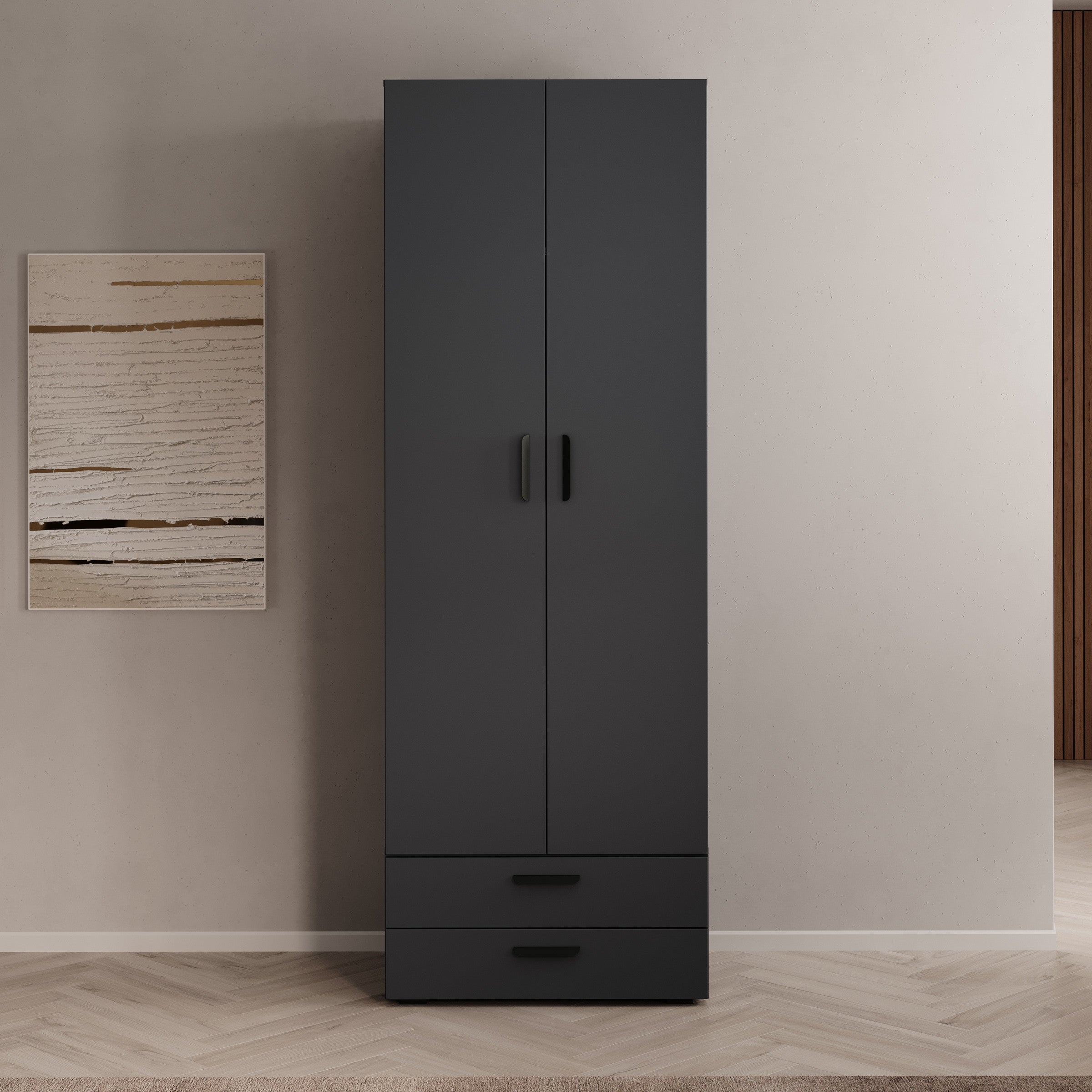 Meubella - Kledingkast Brussel - Antraciet - 74 cm - Met lades