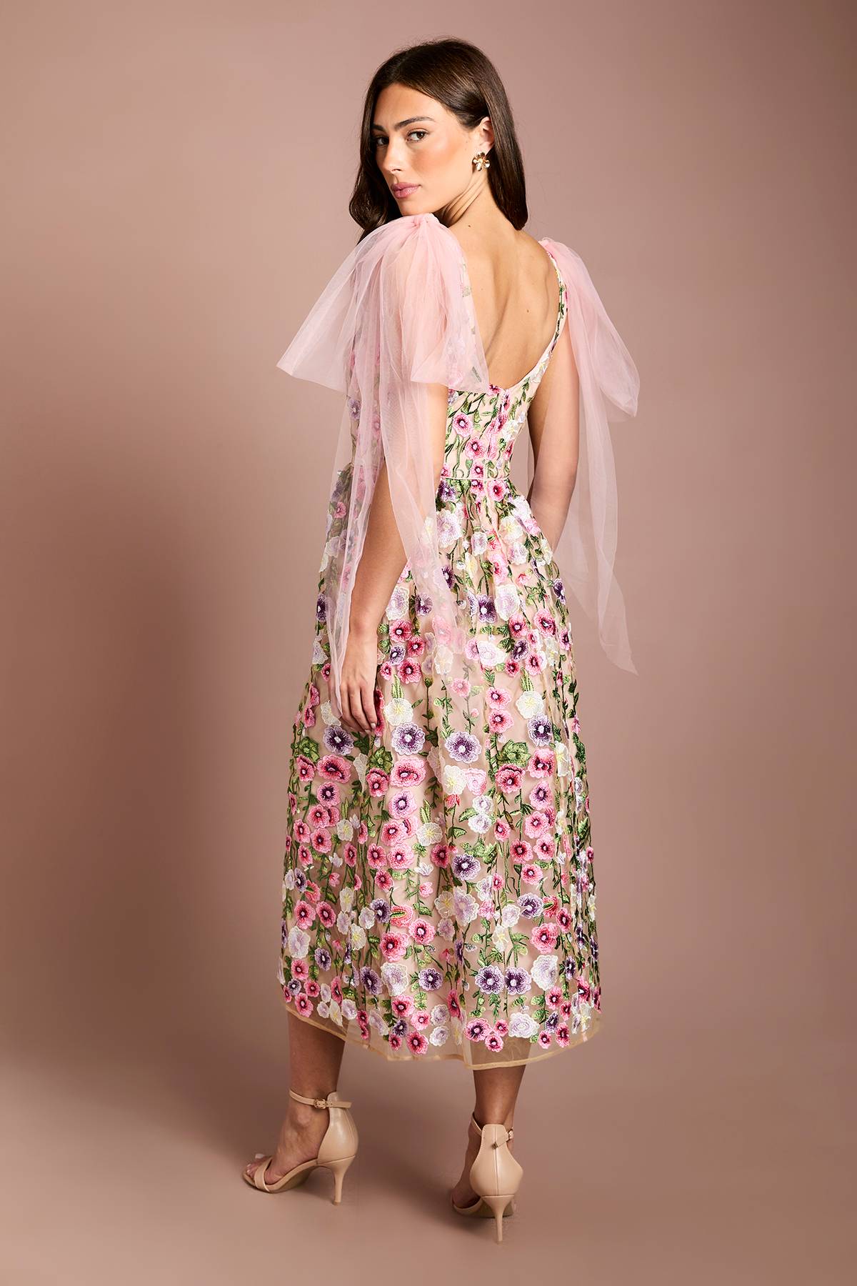 Coast Robe Midi Coast Muse En Tulle Brodé Avec Liens Aux Épaules