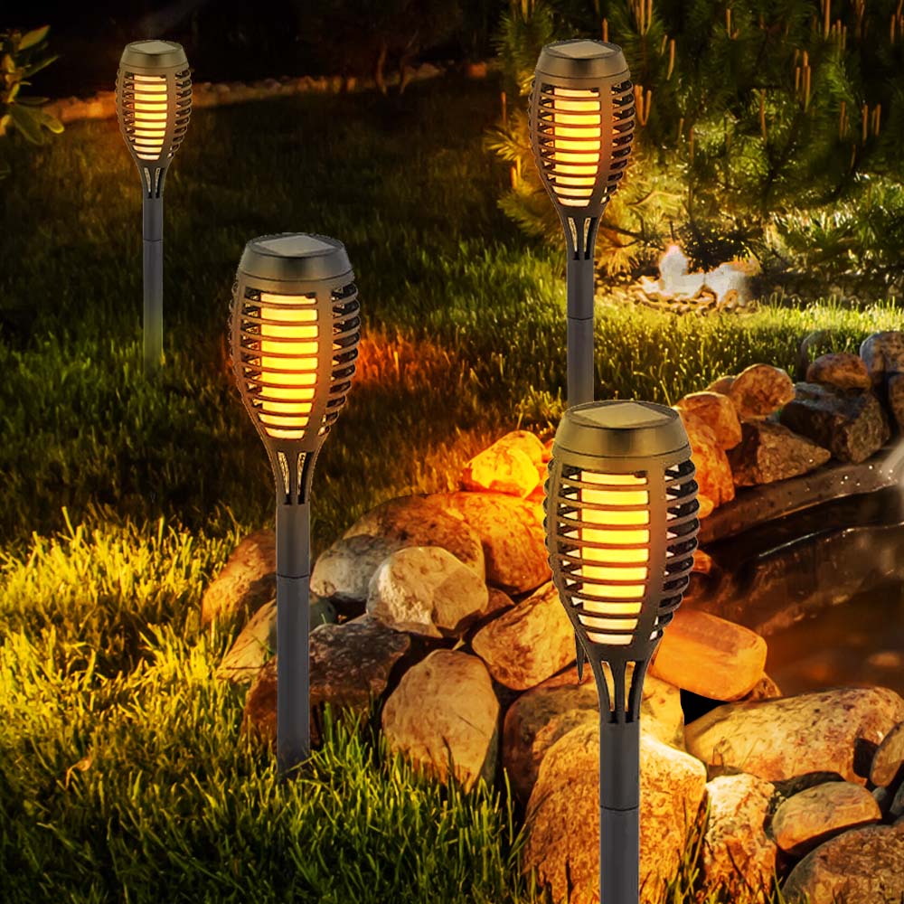 8er Set LED Solarleuchten, schwarz, Feuereffekt, H 50 cm