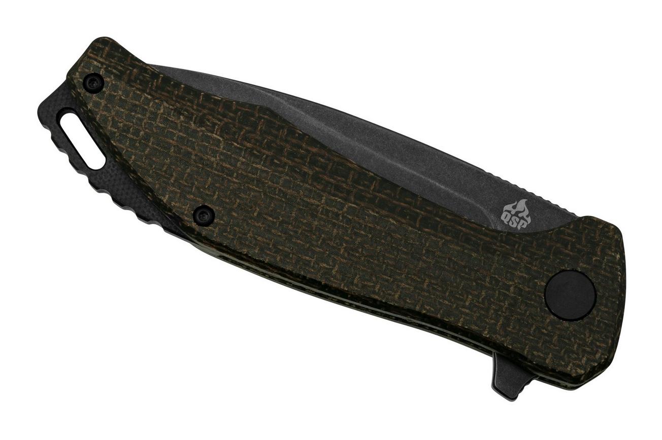 QSP Knife Raven QS122-D2 Rough Brown Micarta, Black D2, zakmes