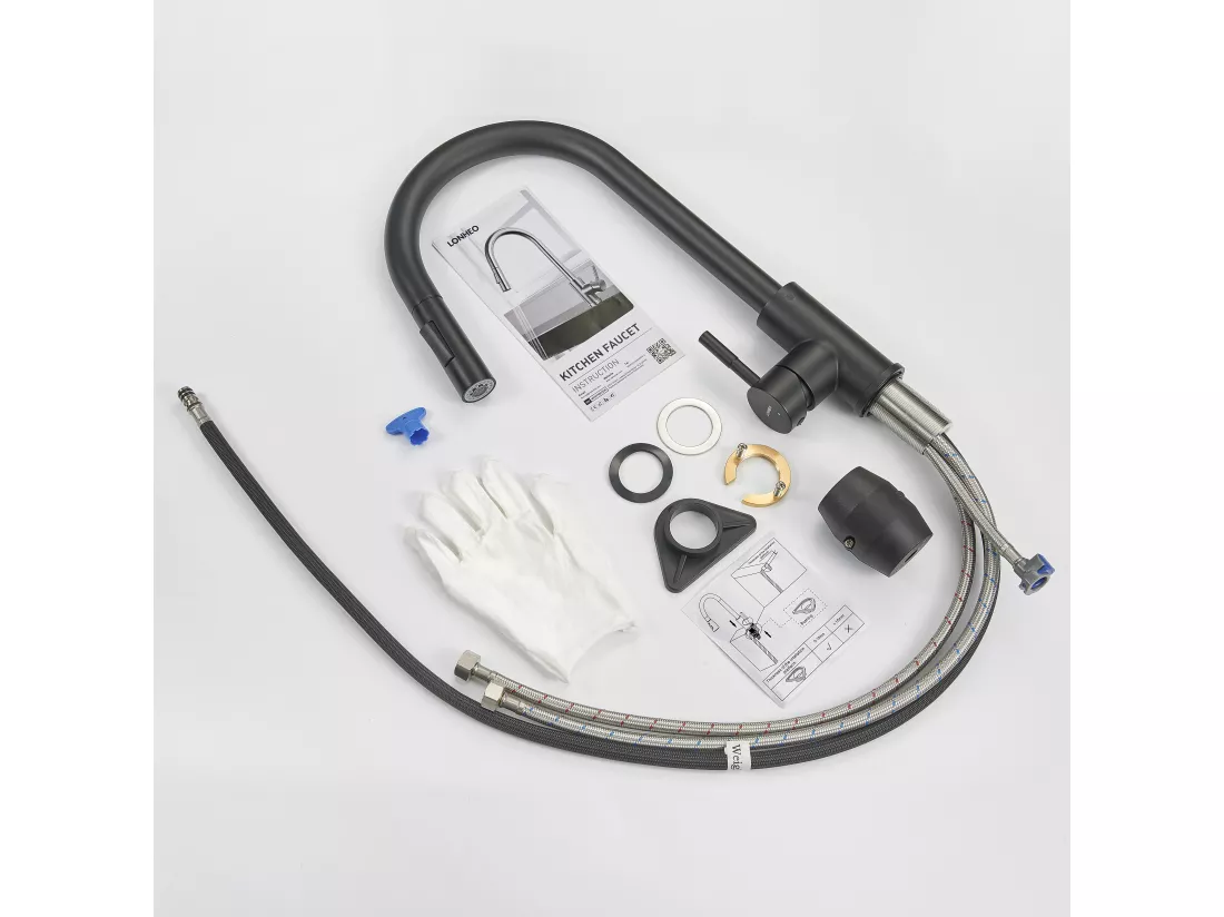 LONHEO MAX Mitigeur de Cuisine Noir 7-Forme avec 2 Fonctions Douchette Extractible Robinet d'évier Rotatif à 360° en Inox avec Barboteur démotable