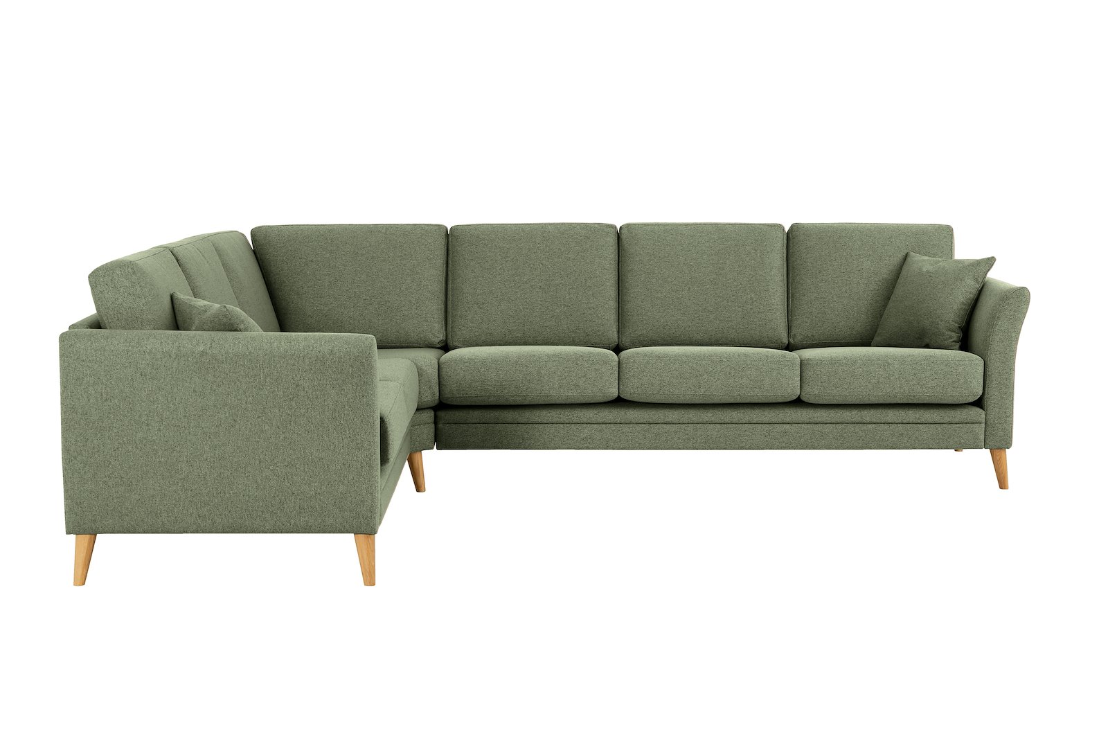 Eden hjørnesofa 23 hjørne i tekstil Neve 17/2 Dark Green med ben i eik natur (15137).