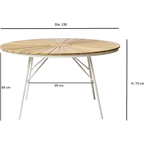 Kerteminde teak - nonwood havebord Ø130 cm, hvidt stel