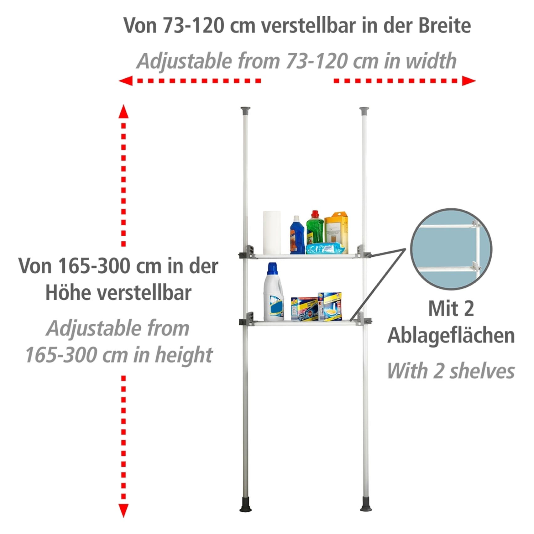 WENKO Teleskopregal »Modell Herkules Twin« Set,  2 Trägerstangen, 2 verstellbare Ablagen, ideal für Bad & Abstellkammer