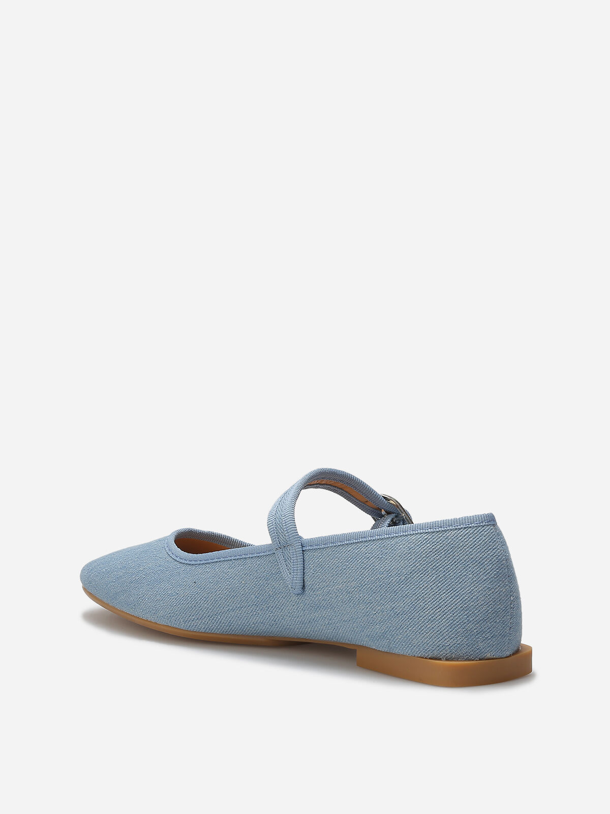 Ballerines à bout carré et bride- Bleu