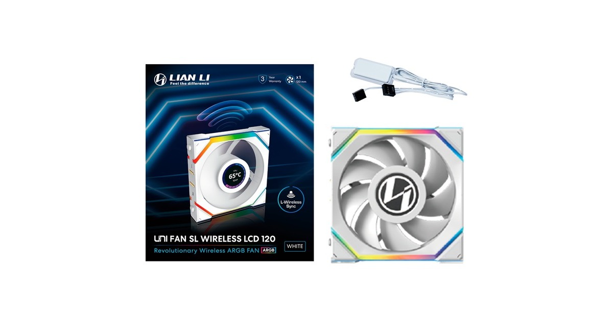 Lian LiUNI FAN SL120 LCD Wireless RGB case fan  (Wit, 120 x 124.5 x 28 mm, PWM)