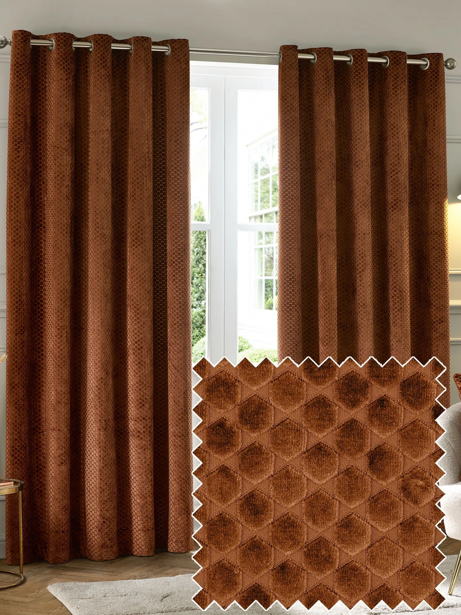 Paoletti Neptune Cut-Velvet Eyelet Curtains