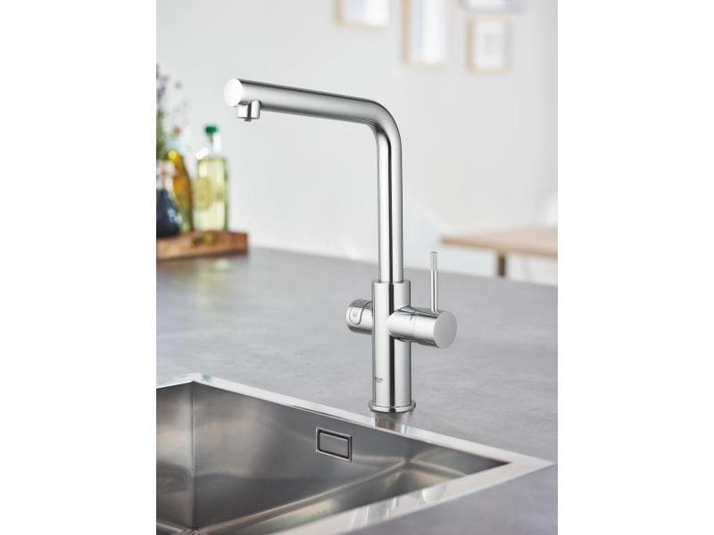GROHE Küchenarmatur Blue Home L-Auslauf, Starter Kit, Chrom Die frischste Wasserquellen