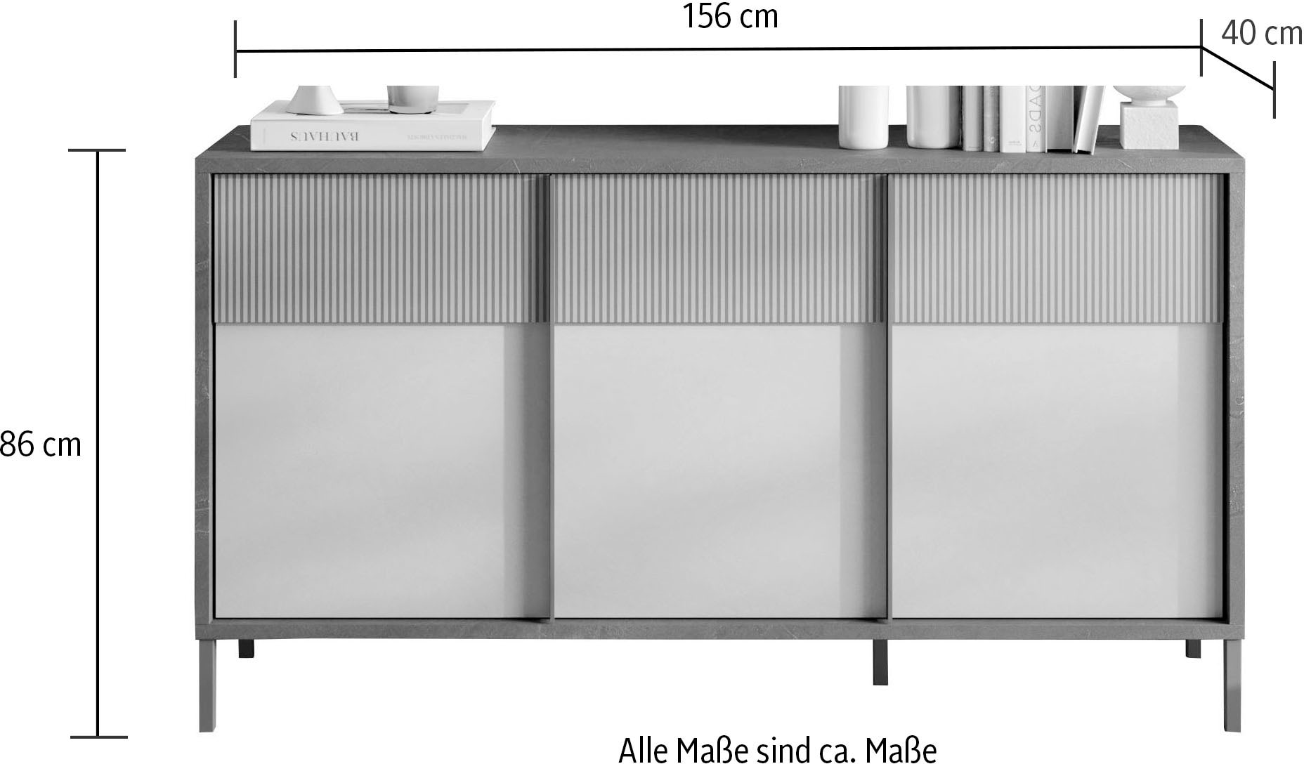 INOSIGN Sideboard »Everest Breite 156 cm, Kommode mit 3 Türen« Anrichte, Soft/Self Closing, Korpus 22 mm