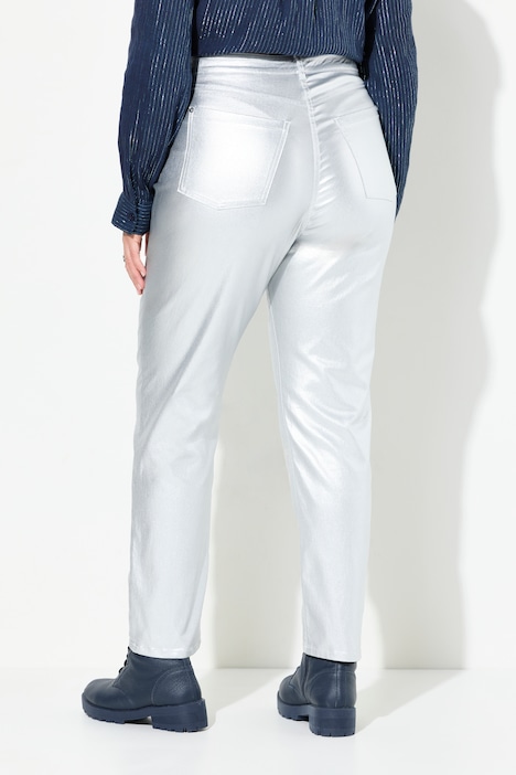Mom-Jeans, Silber-Coating, Komfortbund, 5-Pocket-Hose