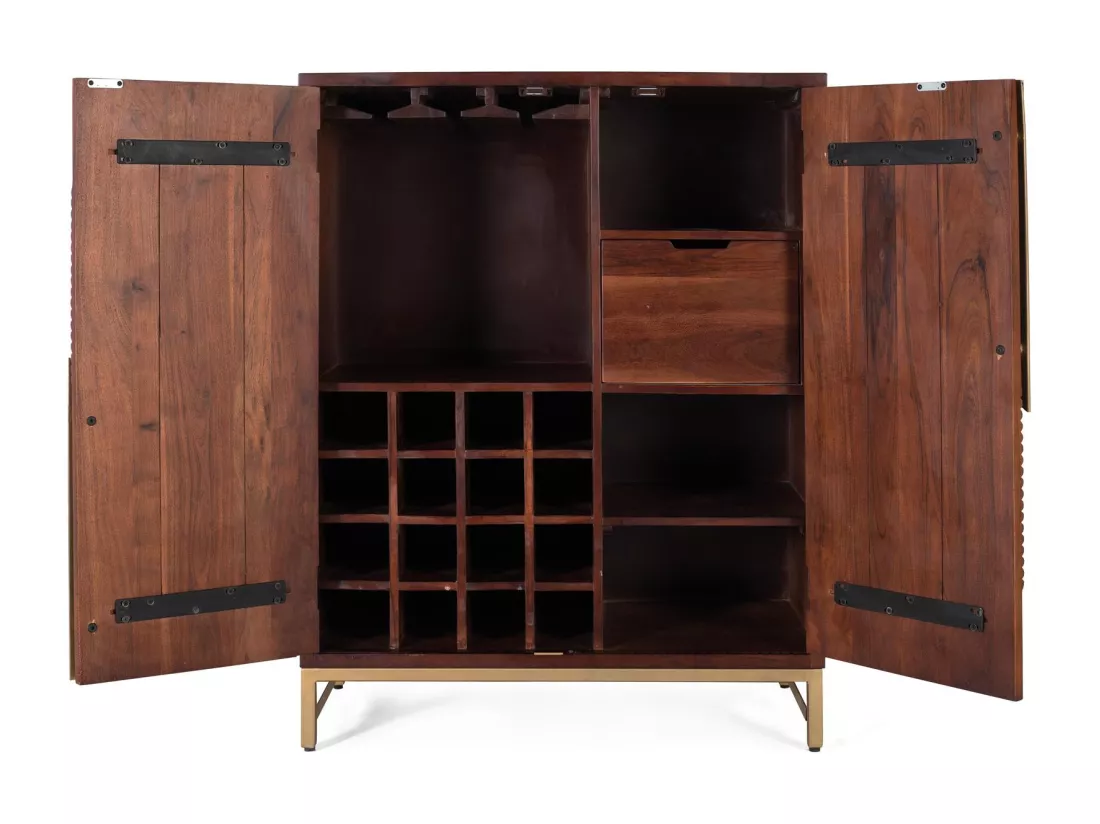 Meuble bar en bois manguier et métal