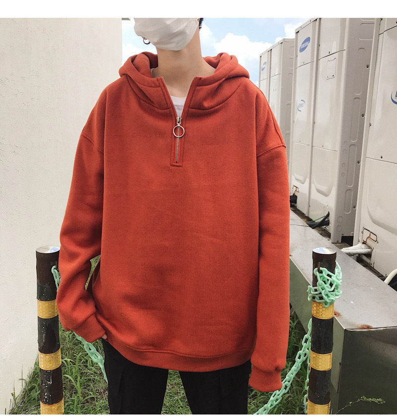 POSI - Hoodie met halve rits en effen kleur