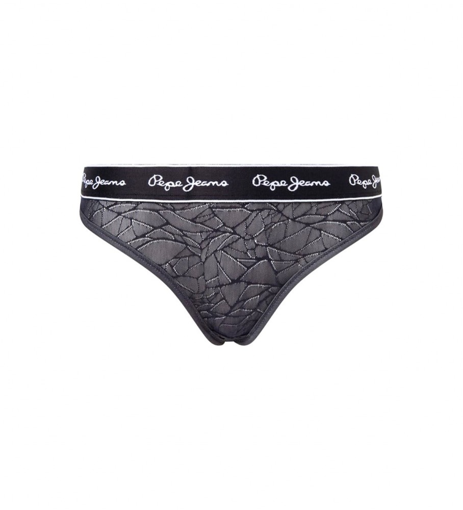 Calcinha fio dental clássica Pepe Jeans em tela preta